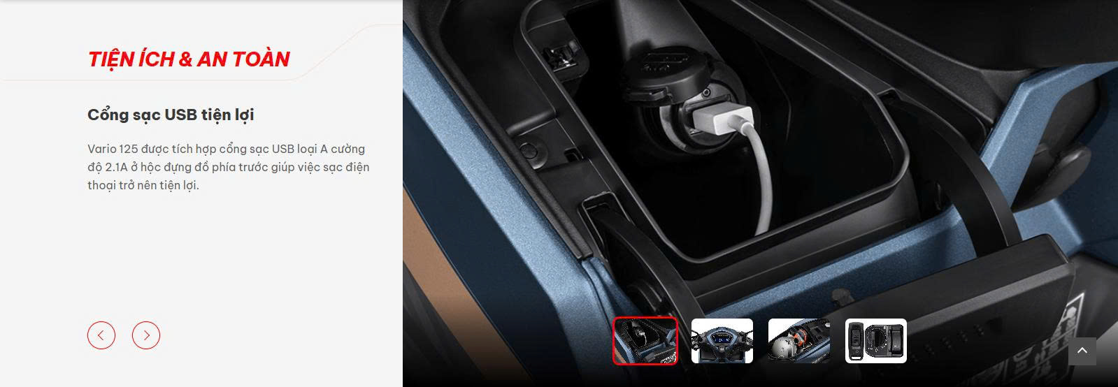 Tiện ích & An toàn Cổng sạc USB